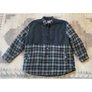 90's Men's Sz XXL Craftsman Plaid Lined Chacket Button Black Striped Long Sleeve